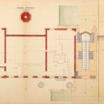 Pianta dello stabilimento con sezione della prevista ruota a schiaffo. Plan of the plant with section of the planned water wheel.