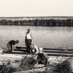 Lavori di costruzione dell'idrovora provvisoria alla Chiavica emissaria del collettore Padano Polesano, in seguito alle mareggiate del 1958.