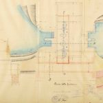 Stabilimento Sadocca in pianta, con indicazione dei motori diesel della ditta TOSI. Sadocca dewatering pump plan, with illustration of the location of the diesel engines created by the company Tosi (1922).