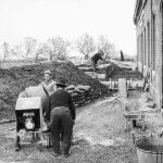 Idrovora Sadocca: lavori di riparazione e rinforzo dello stabilimento danneggiato dalle piene del novembre 1966. Sadocca dewatering pump: repair and reinforcement of the building which was damaged by the floods in November 1966.